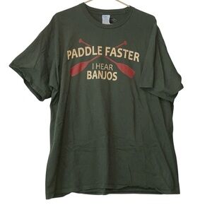 Green Graphic Tee with Paddle Faster Print 2XL